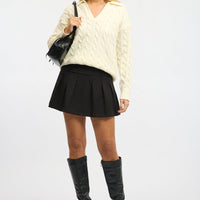 White Cable Knit Jumper V-neck