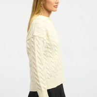 White Cable Knit Jumper V-neck