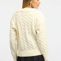 White Cable Knit Jumper V-neck