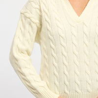 White Cable Knit Jumper V-neck