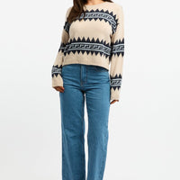 Beige Aztec Jumper Long Sleeve Crew Neck