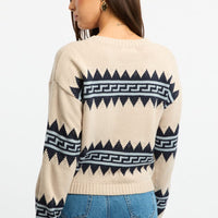 Beige Aztec Jumper Long Sleeve Crew Neck