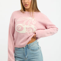 Pink Cherry Knit Top Long Sleeve