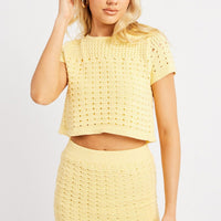 Yellow Knit Top Short Sleeve Crew Neck