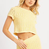 Yellow Knit Top Short Sleeve Crew Neck
