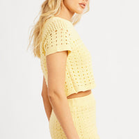 Yellow Knit Top Short Sleeve Crew Neck