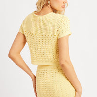 Yellow Knit Top Short Sleeve Crew Neck