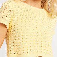 Yellow Knit Top Short Sleeve Crew Neck