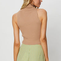Beige Knit Top Sleeveless Turtleneck