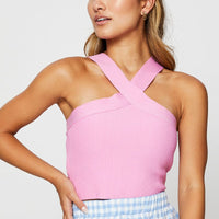 Pink Knit Top Sleeveless Halter