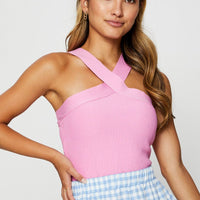 Pink Knit Top Sleeveless Halter