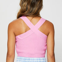 Pink Knit Top Sleeveless Halter