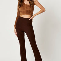 Brown One Shoulder Fluffy Knit Top