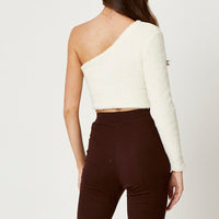 White One Shoulder Fluffy Knit Top