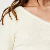 White One Shoulder Fluffy Knit Top